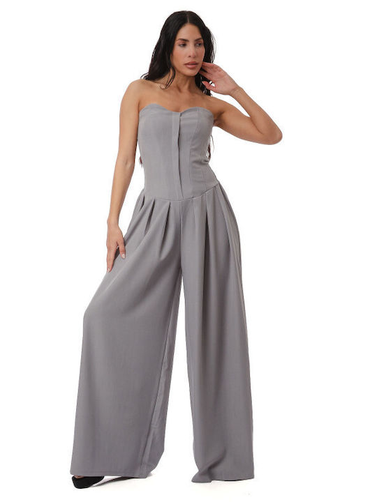 Women Strapless One-piece Jumpsuit Gray