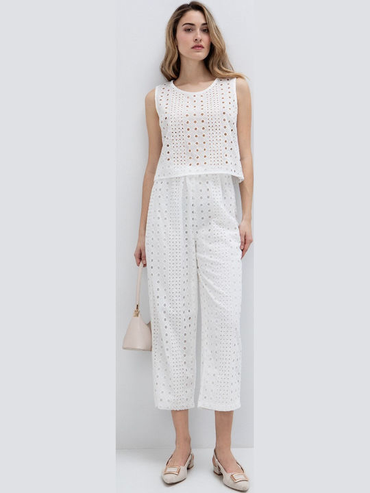 Women's Cotton Blouse with Lace Off-White