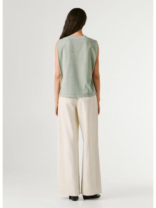 Summer Women's Cotton Sleeveless Blouse Bleach-Green