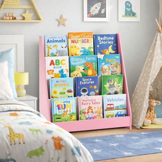 Βιβλιοθήκη Δαπέδου Ξύλινη Ροζ 80x30x88cm