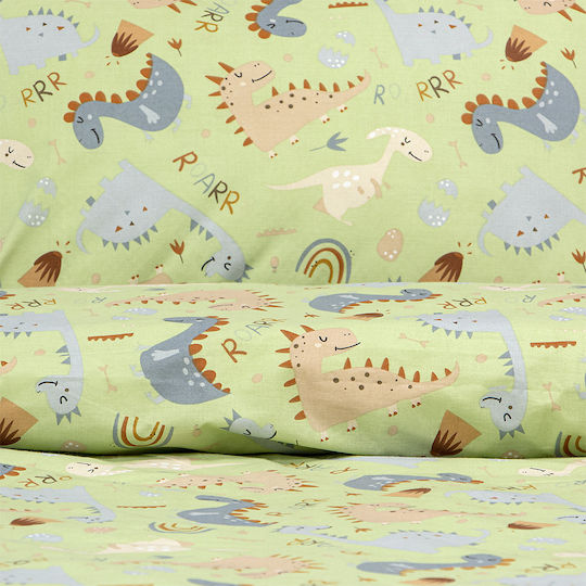 Lino Home Jurrasic Nap Комплект Детска Завивка Единична с Калъфка Зелен 160x240см