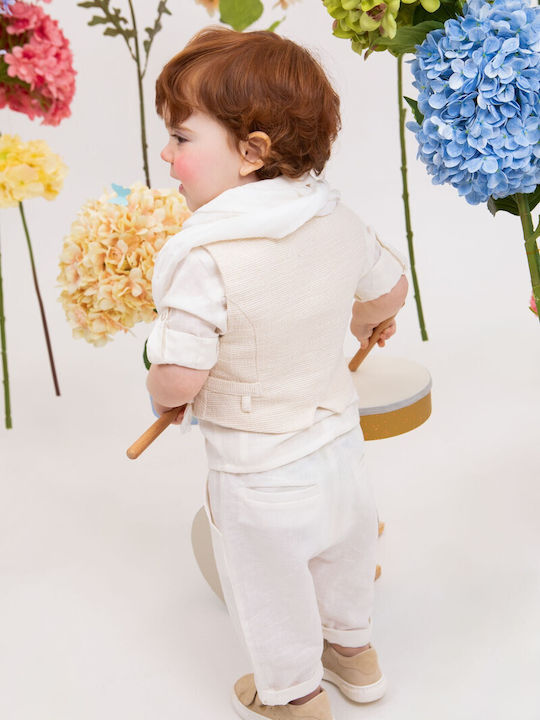 Bambolino Baptism Suit with Vest for Boy Linen Ecru