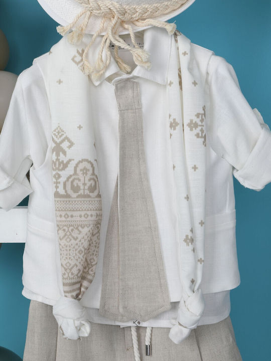 Bambolino Baptism Suit with Vest for Boys Linen Gonzalo1964 White