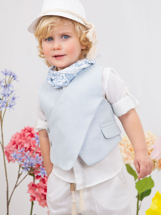 Bambolino Baptism Suit with Vest for Boys Linen Fabio1963 White