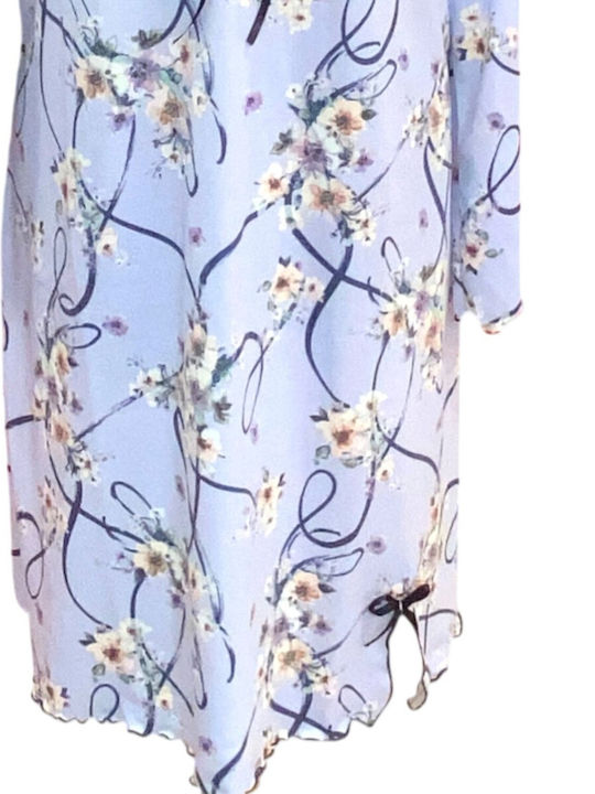 Nina Club Winter Women's Nightgown Sky Blue Floral