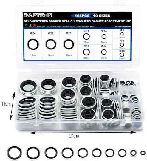 Σετ Τσιμούχες Στεγάνωσης 165τμχ Φ6 Φ24 Self-centered Bonded Seal Oil Washers Gasket Assortment Kit
