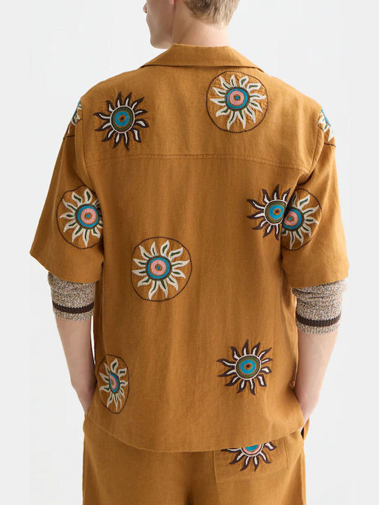 Scotch & Soda Short Sleeve Linen Shirt in Wide Line Cathay Spice