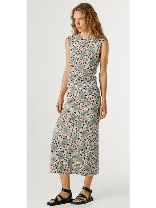 Summer Midi Drape Dress with Tearing Bleach Green