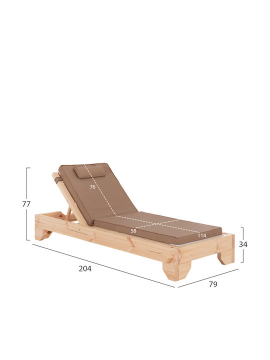 Wooden Deckchair with Brown Pillow 204x79x77cm Wooden Deckchair with Brown Pillow 204x79x77cm