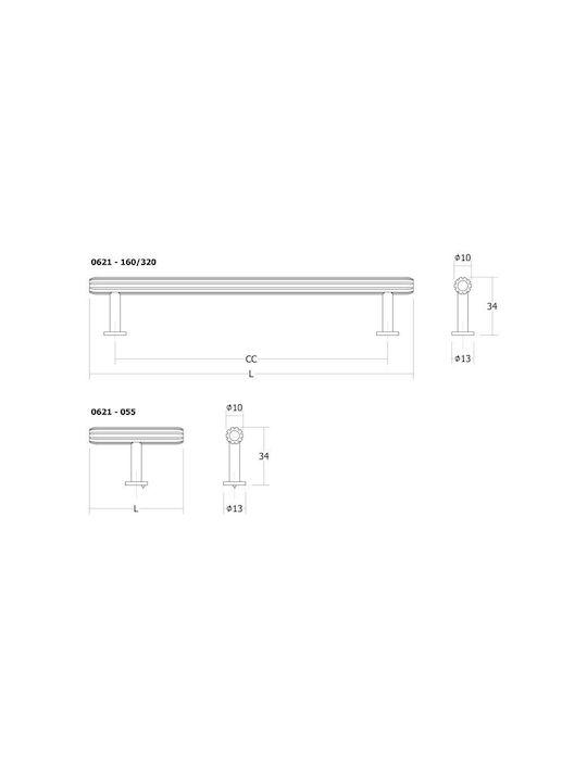 Viefe Mâner Pentru Mobilier Din Metal Brushed Brass 291mm (Centrele Găurilor 320mm) 0621320L291
