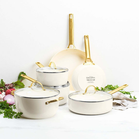 Green Pan Padova Reserve Cookware Set Made of Aluminum Cream White with Ceramic Interior Coating 6 Pieces
