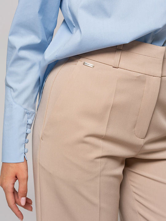 Nassira Pantaloni Dama Palazzo Cu Talie Înaltă Fit Bej