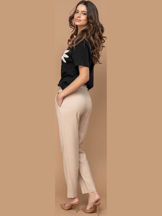 Ilaria Pantaloni Dama Înaltă Talie Din Țesătură Cu Croială Relaxed Maro