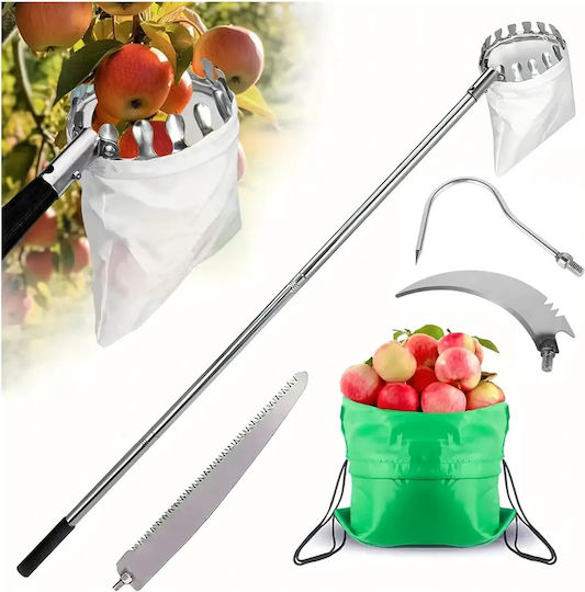 Telescopic Fruit Picker Zola 4 Interchangeable Heads 400 Cm Storage Bag Silver