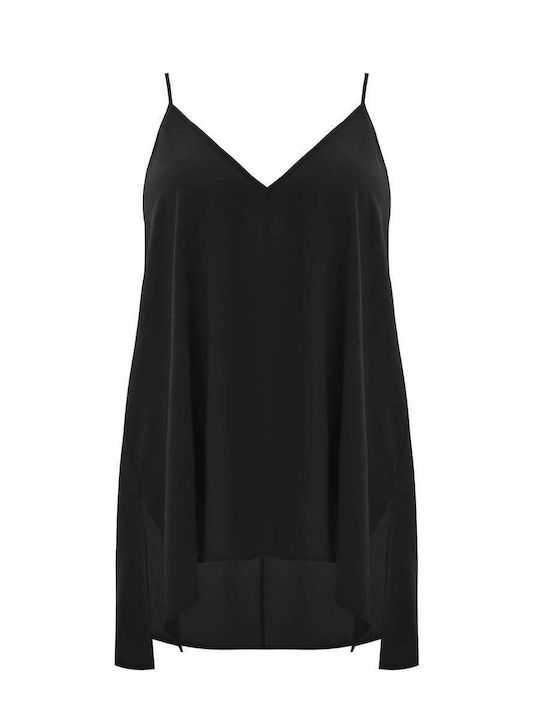 Women's Sleeveless Blouse with V-Neckline Black