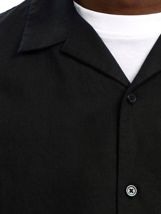 Short Sleeve Linen Shirt in Regular Fit Black