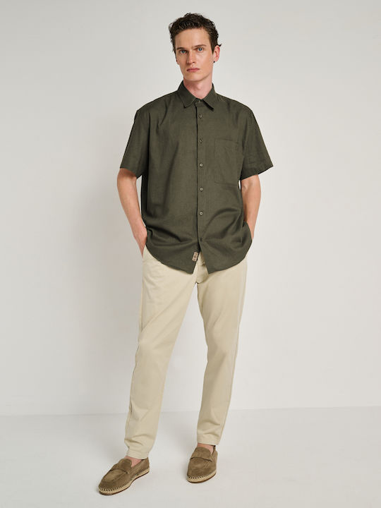 Cămașă Din In Cu Mâneca Scurtă Verde Olive 61-205.055.N0005