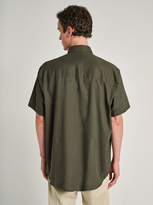 Cămașă Din In Cu Mâneca Scurtă Verde Olive 61-205.055.N0005