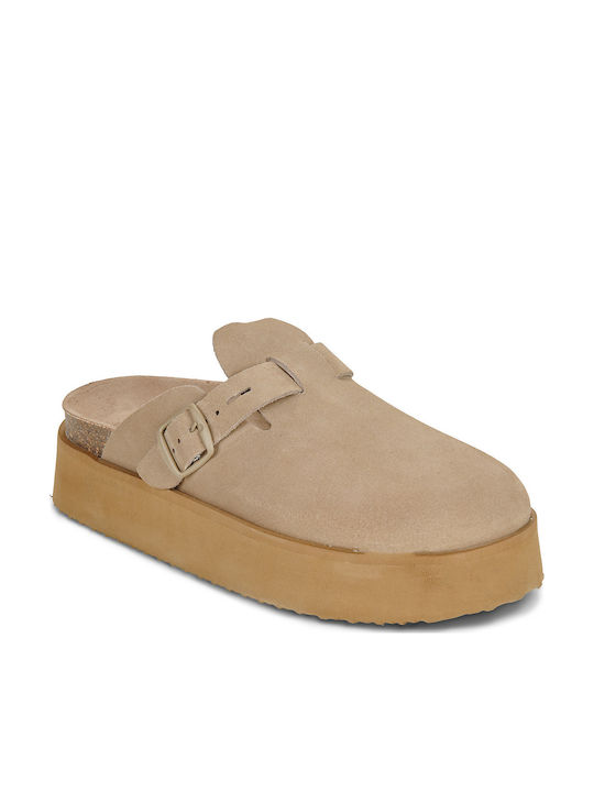 D.Franklin Vibe Damen Leder Holzschuhe Beiges D.Franklin Vibe Damen Leder Holzschuhe Beiges