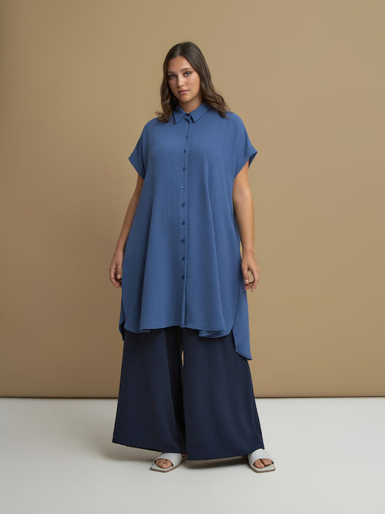 Rochii De Vară Pentru Femei Mini Rochie-Cămașă Albastru