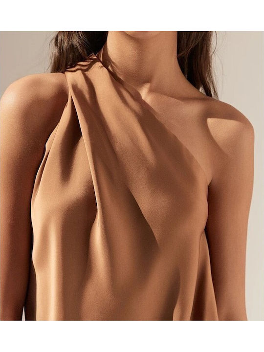 Summer Midi Dress for Wedding Christening Satin Open Back Chocolate