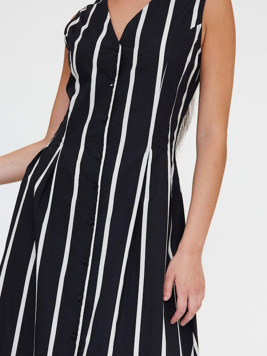 Summer Midi Shirt Dress Black White