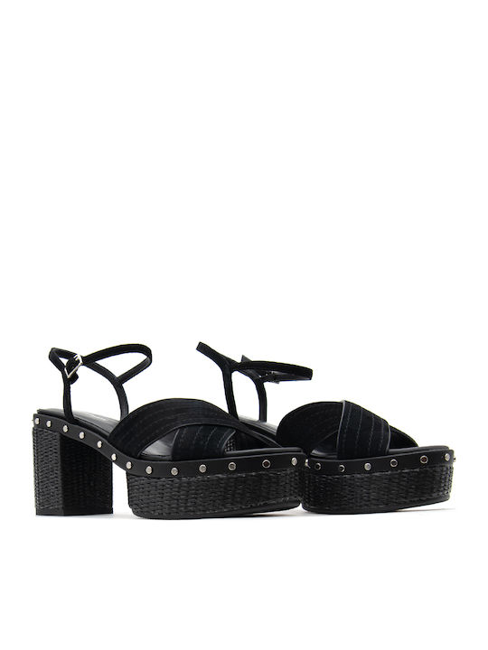 Suede Damen Sandalen Schwarz