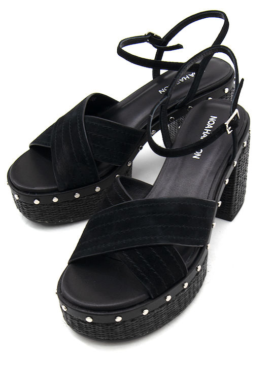 Suede Damen Sandalen Schwarz