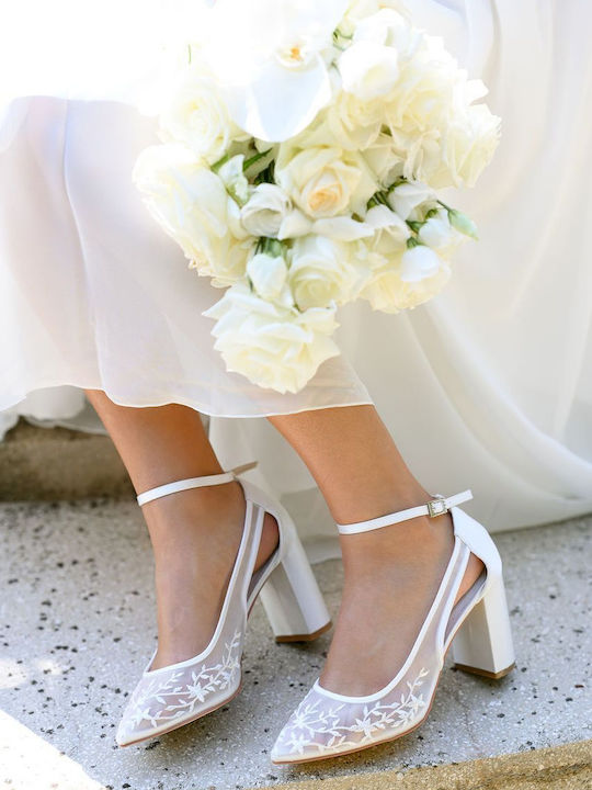 Leather Heels with Strap & High Heel Ecru