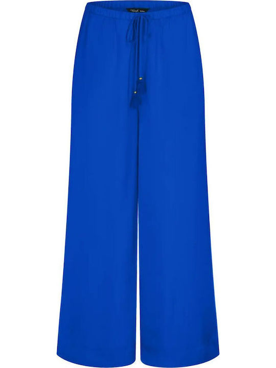Women's Satin Trousers with Rubber Band Blue
