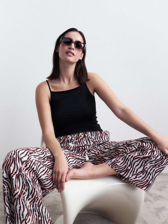 Women's Satin Trousers with Rubber Band Printed