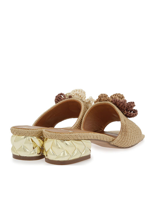 Mules With Low Heel In Beige Colour