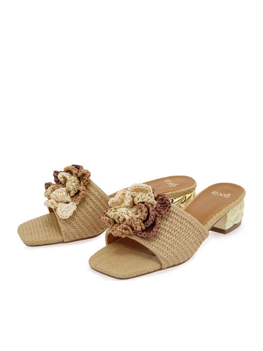 Mules With Low Heel In Beige Colour