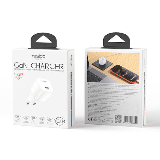 Yesido Yesido Kabeloser USB-C 35W Stromlieferung Weißer (YC103)