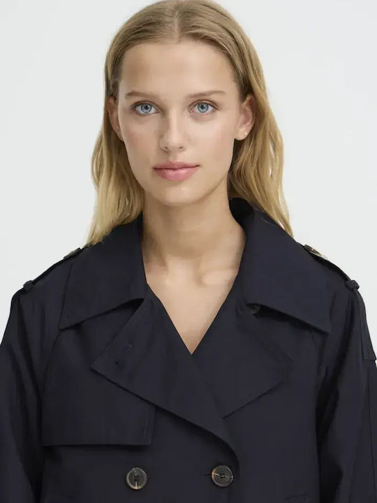 Women's Dark Navy Half Coat with Buttons