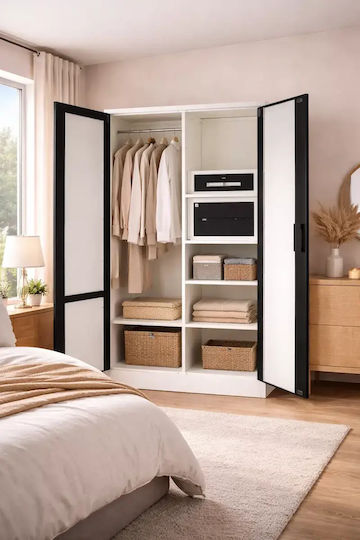 Double-Leaf Metallic Cabinet with Locking Capability with Divider & 4 Shelves 90x50x200 cm