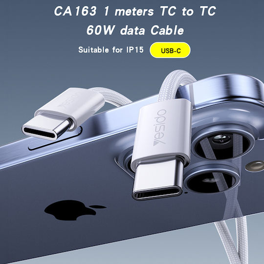 Yesido Braided USB 2.0 Cable USB-C male - USB-C 60W Λευκό 2m