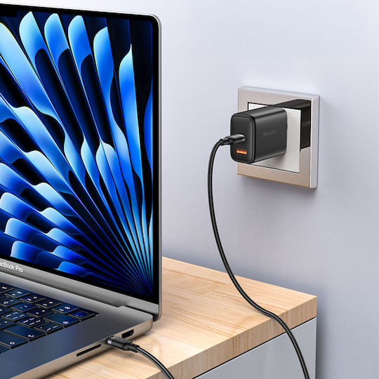 Yesido Braided USB 2.0 Cable USB-C male - USB-C 60W Μαύρο 3m