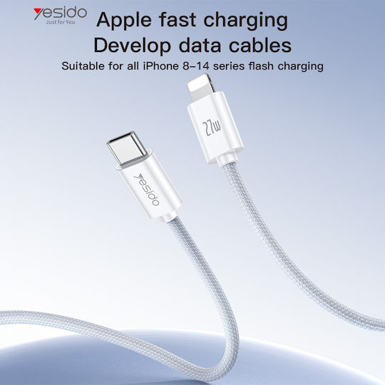 Yesido Braided USB-C to Lightning Cable 27W Λευκό 2m