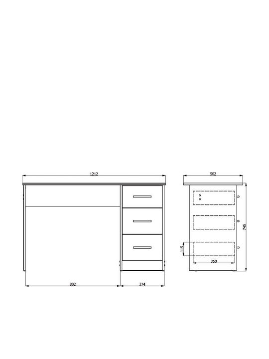 Γραφείο Leo Ξύλινο Λευκό 121x50x74.5εκ.