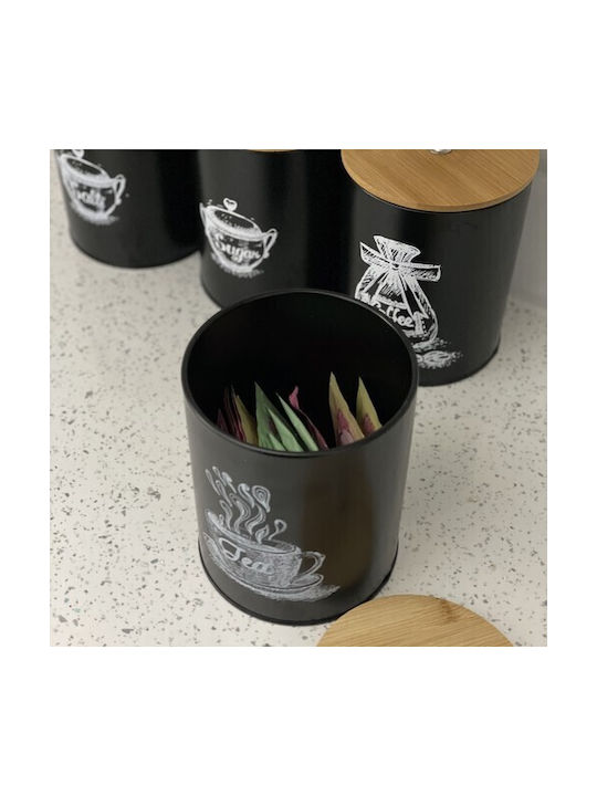 Set 4 Bucăți Vaze pentru Cafea / Zahăr / Paste / Cereale cu Capac Metalic Negru 11x11x17cm 4 Bucăți