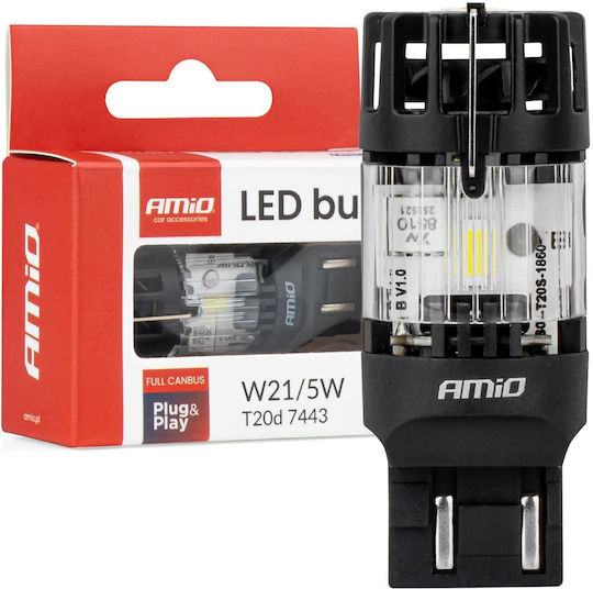AMiO Autolampe W21/5W Canbus LED 6500K Kaltes Weiß 12V 66W
