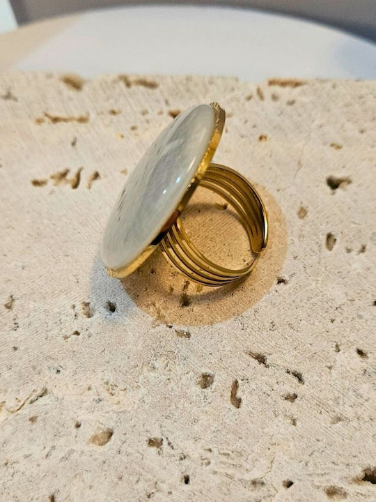 Damentlicher Ring mit Steinen aus vergoldetem Stahl