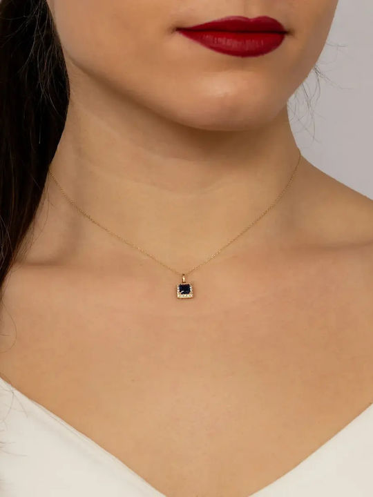 Rosette Necklace Made of 14K Gold with Blue Zircon