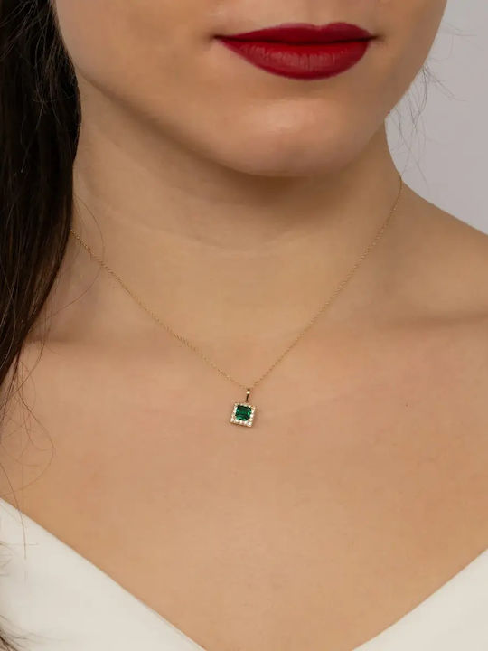 Rosette Necklace Made of 14K Gold with Green Zircon