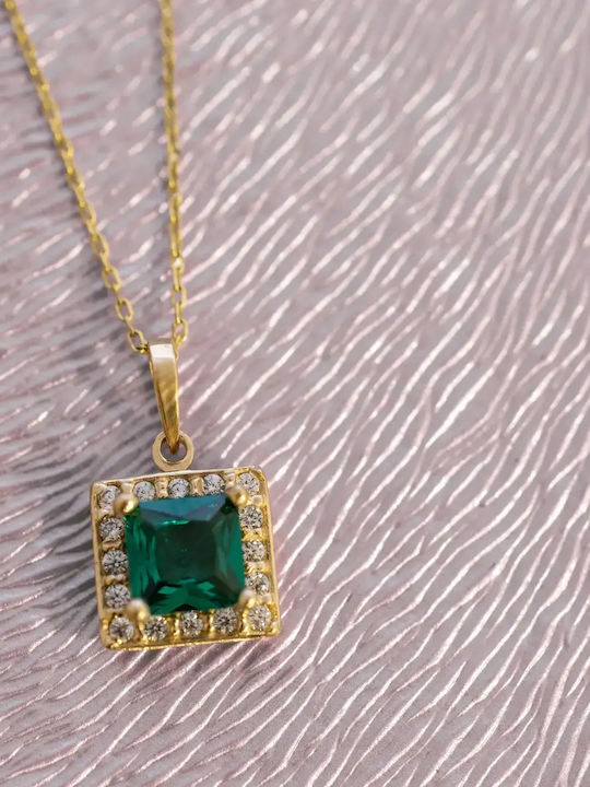 Rosette Necklace Made of 14K Gold with Green Zircon