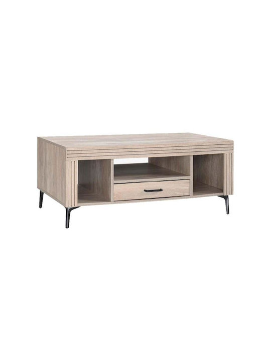 Rectangular Central Coffee Table Wooden Board with Drawers Sonoma W100xL63xH44cm