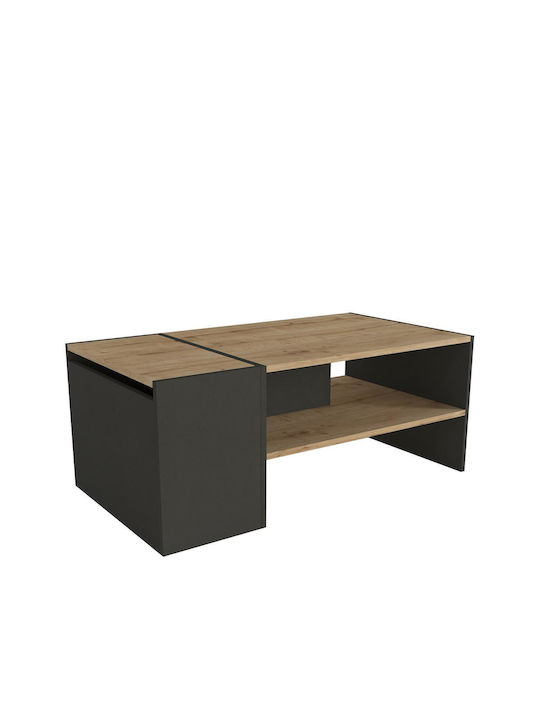 Rectangular Coffee Table Leros Wooden Natural / Charcoal L110xW60xH45cm.