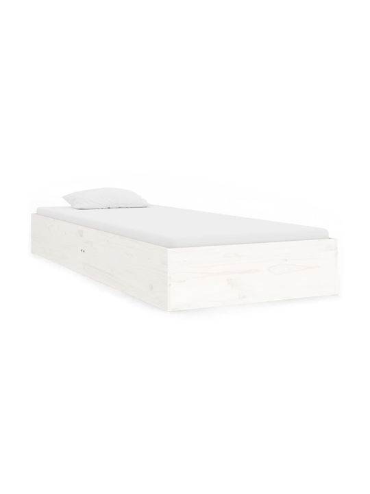Single Wooden White Bed with Slats for Mattress 75x190cm