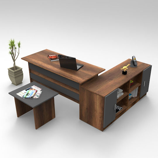 Γωνιακό Επαγγελματικό Γραφείο Ango 140x60x73.8εκ. Καφέ
